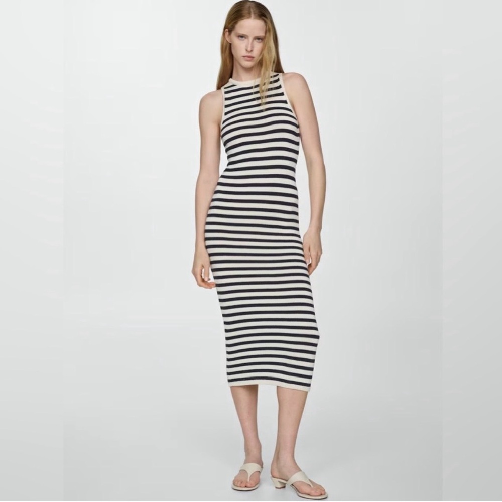 Mango Striped Black and White Sleeveless Dress